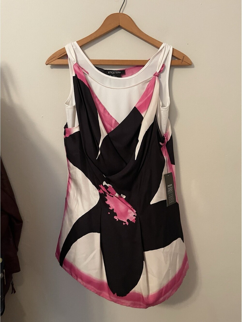 ETCETERA Silk Sleeveless Top Tank Petal Pink Black White Size 6 S/M